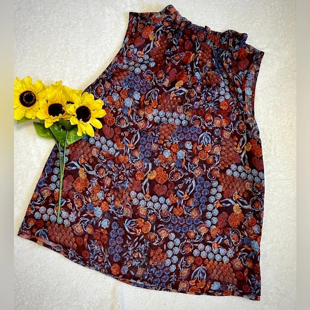 Hippie Laundry Bohemian Floral Sheer Tank Top - Large